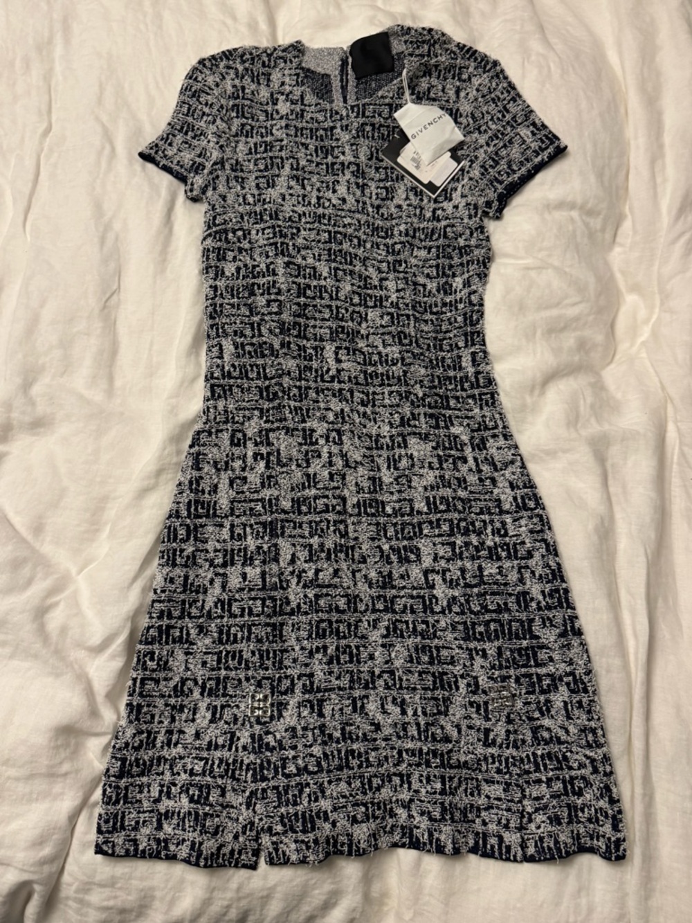 Givenchy Women's Blue Lurex Tweed 4G-Print Mini Dress Size XS NWT Logo